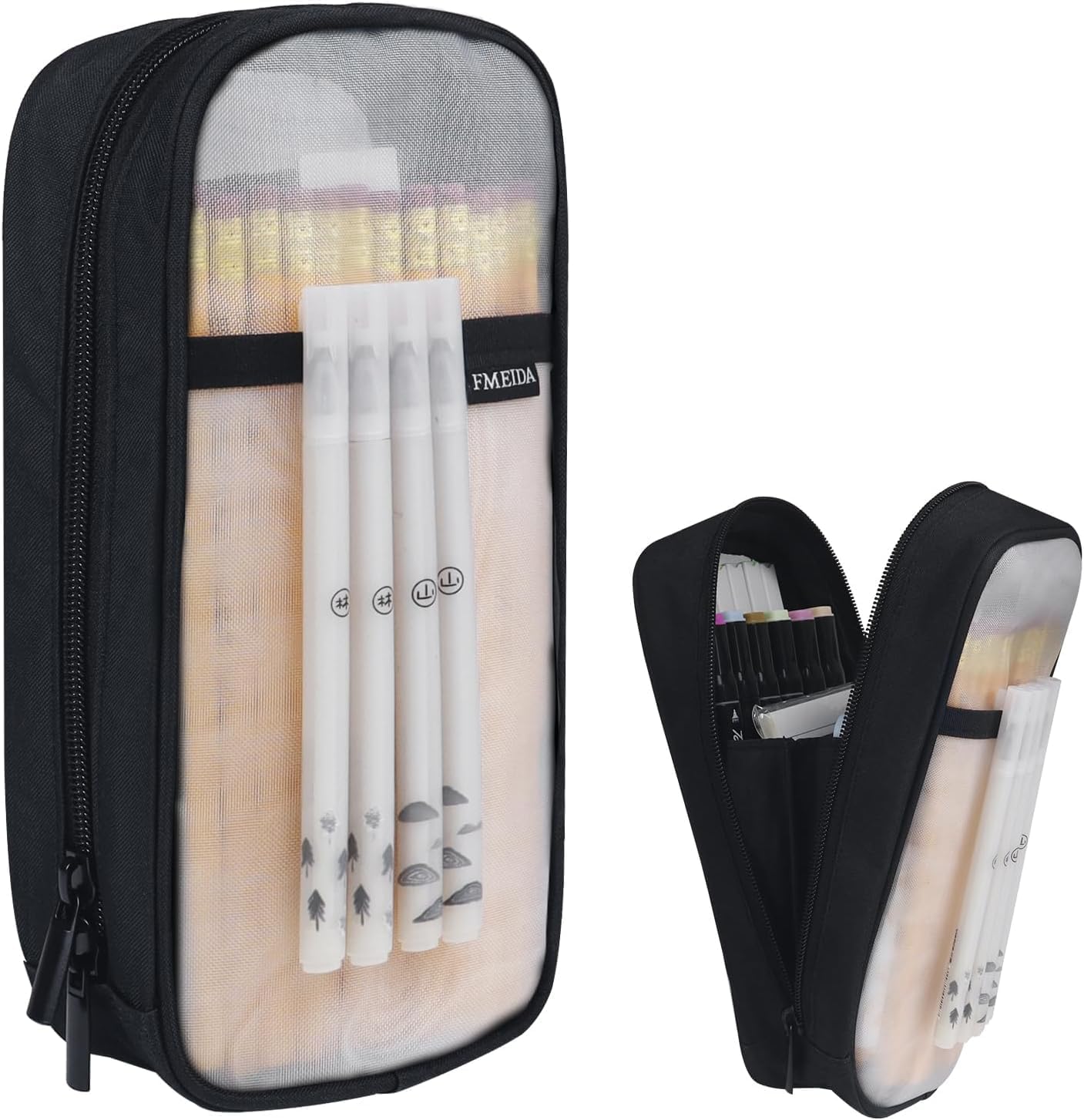 fmeida-grid-mesh-pencil-case-federmappe-schwarz-wei-4-f-cher image 1