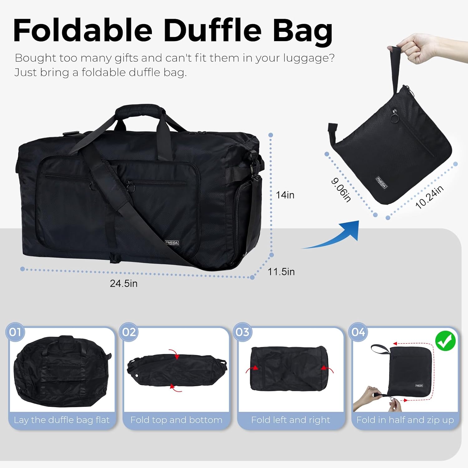 fmeida-duffle-bag-reisetasche-65l-schwarz-schuhfach-faltbar image 3