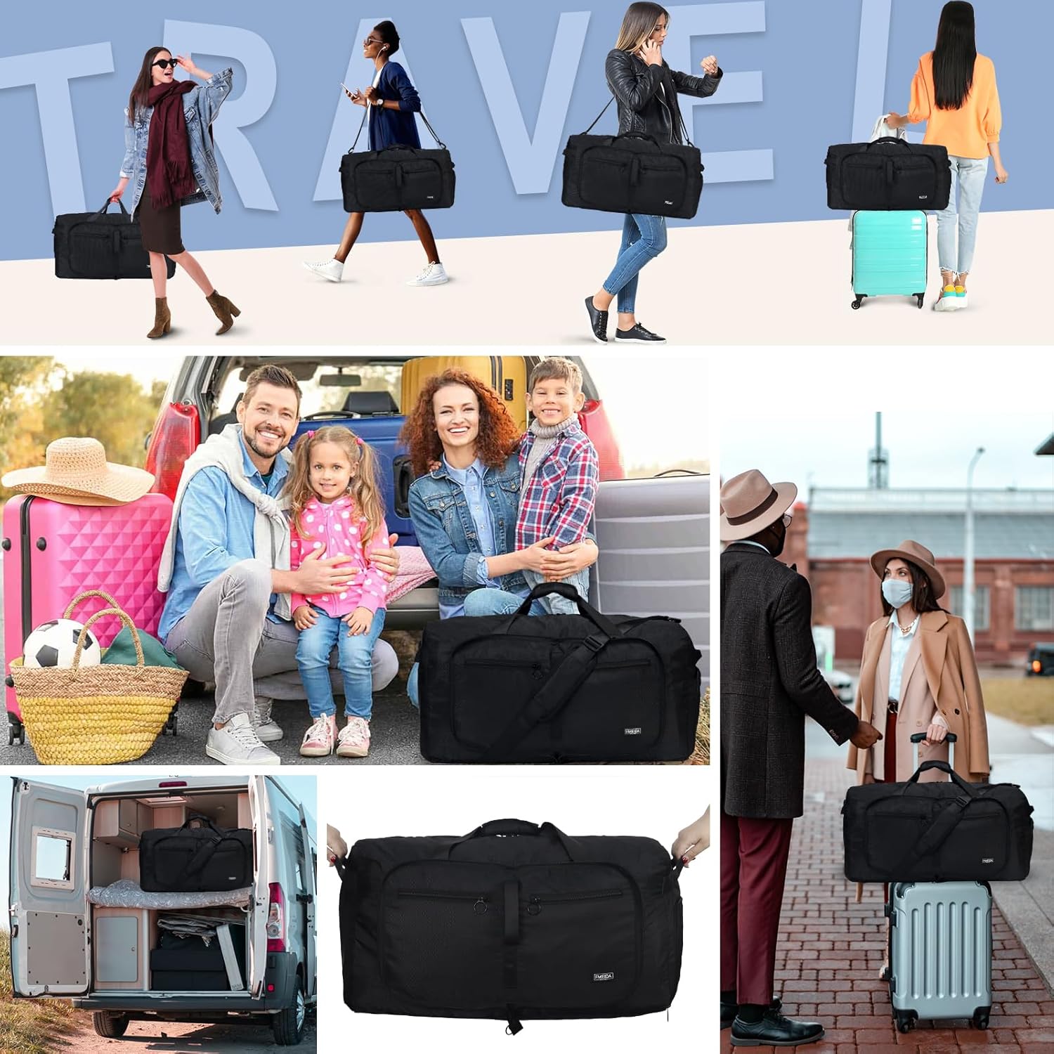 fmeida-duffle-bag-reisetasche-65l-schwarz-schuhfach-faltbar image 2