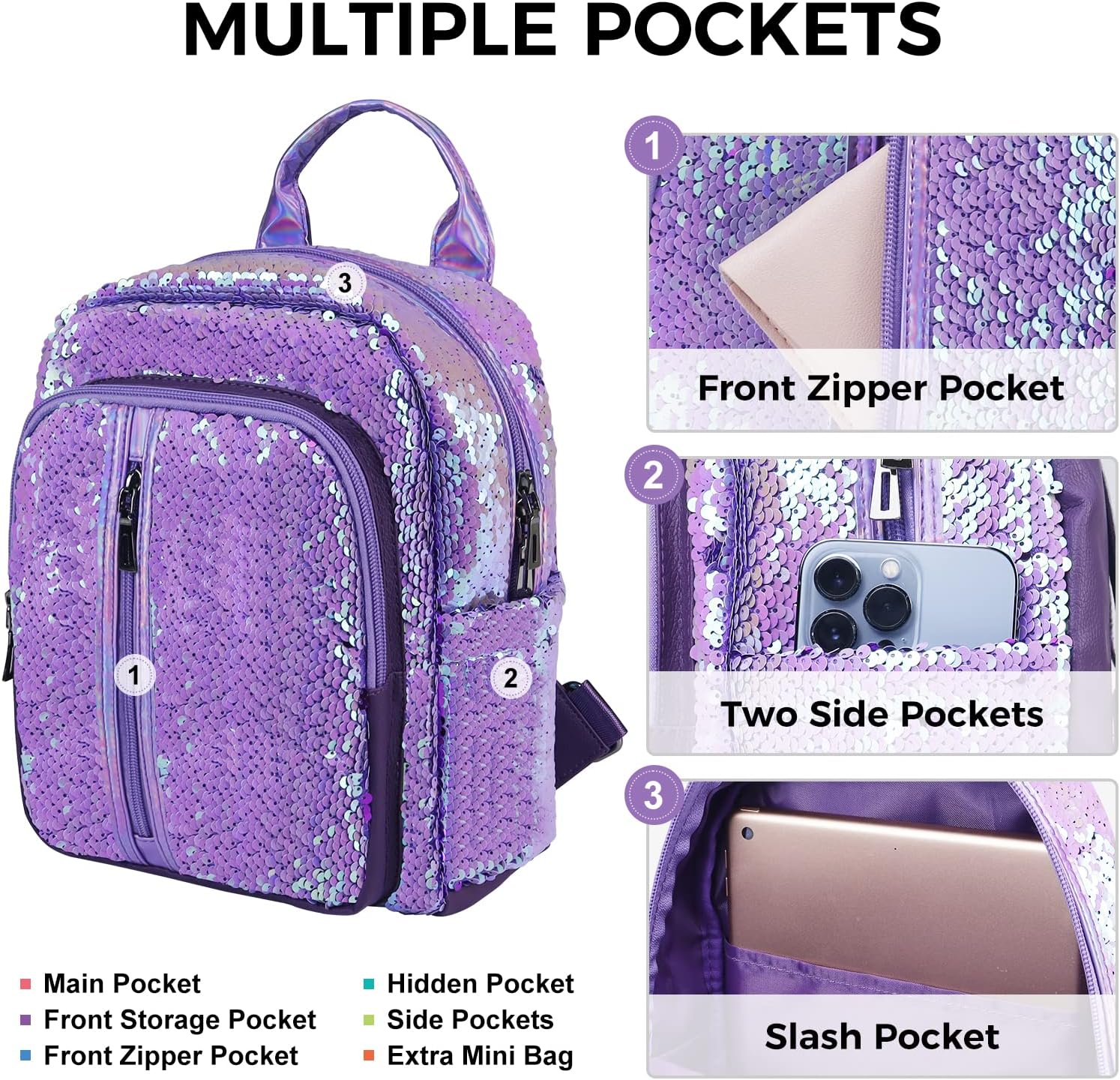 fmeida-backpack-schulrucksack-m-dchen-lila-pailletten-glitzer image 6