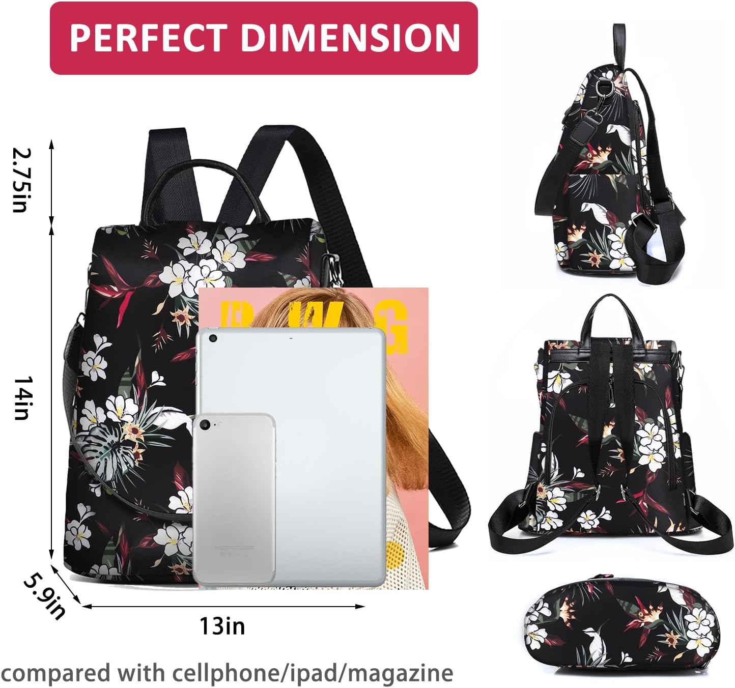 fmeida-backpack-rucksack-damen-schwarz-wasserdicht-nylon image 2