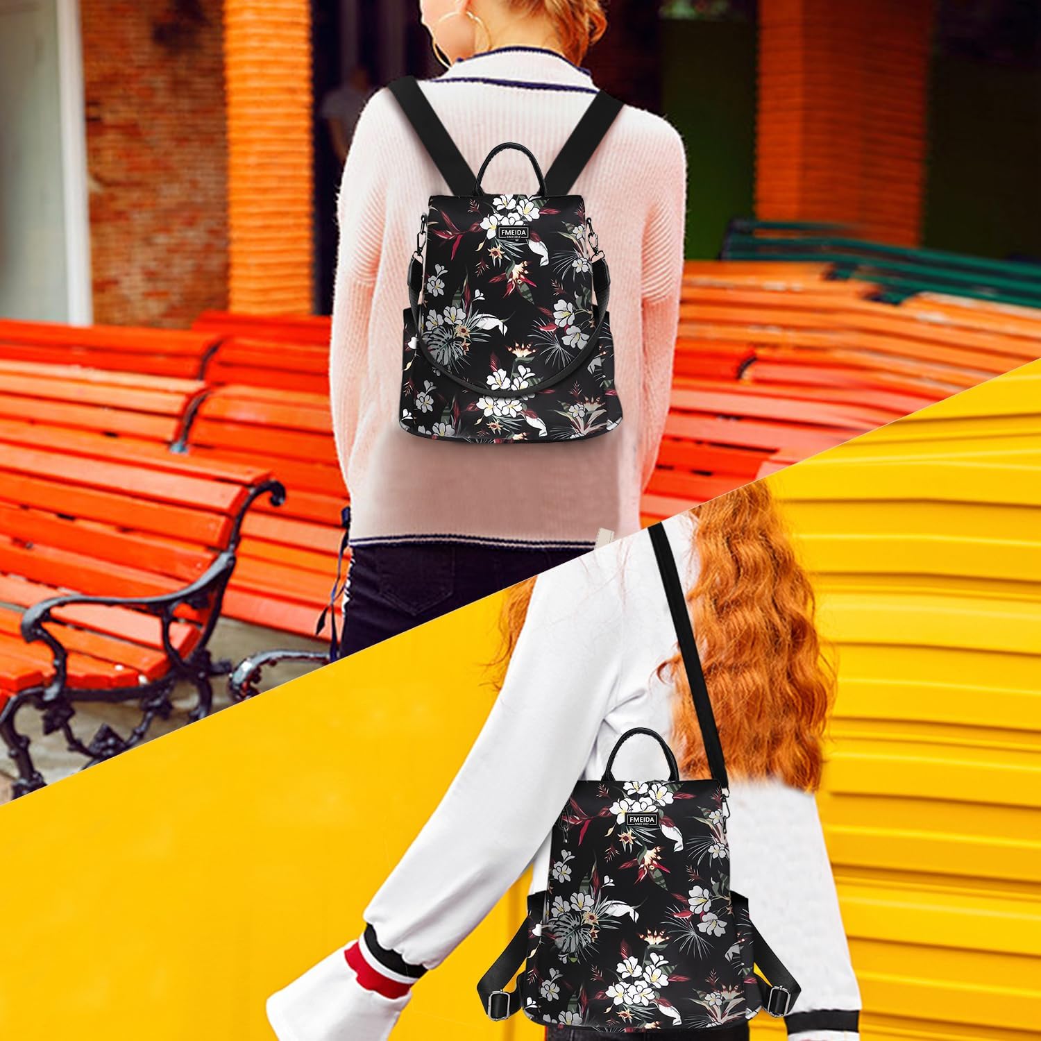fmeida-backpack-rucksack-damen-schwarz-wasserdicht-nylon image 7