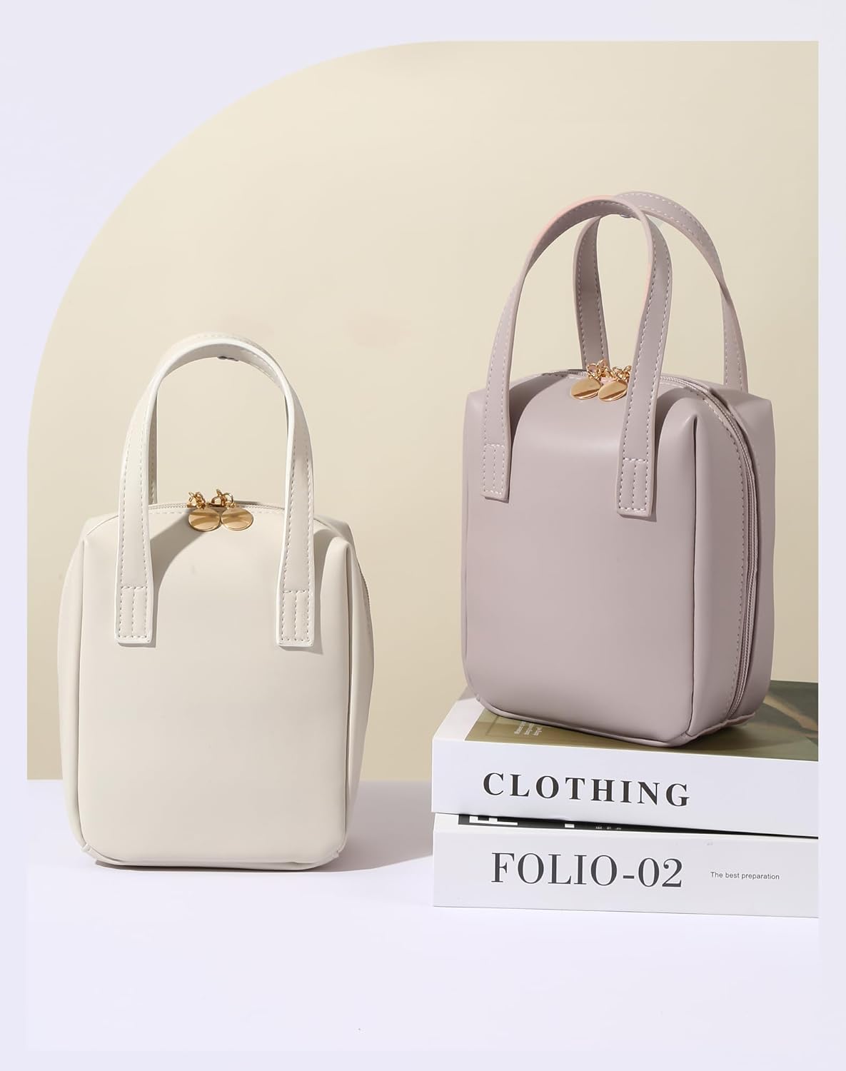 fmeida-makeup-bag-kosmetiktasche-apricot-kunstleder-griff image 8