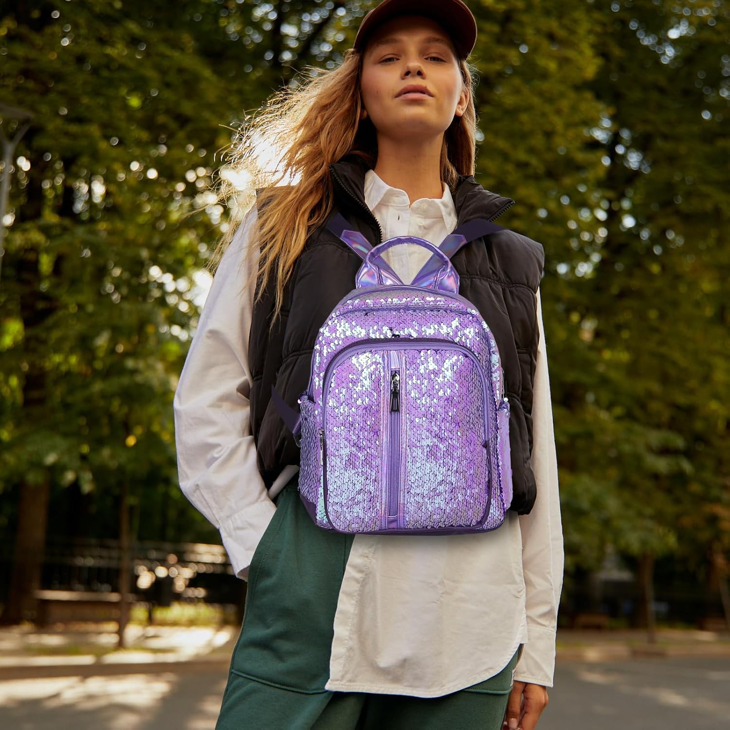 fmeida-backpack-schulrucksack-m-dchen-lila-pailletten-glitzer image 8