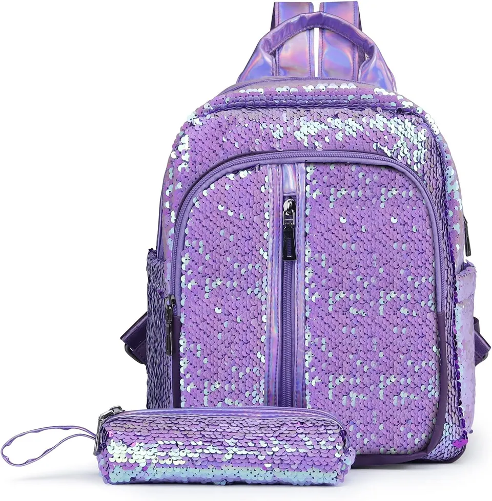 fmeida-backpack-schulrucksack-m-dchen-lila-pailletten-glitzer image 1