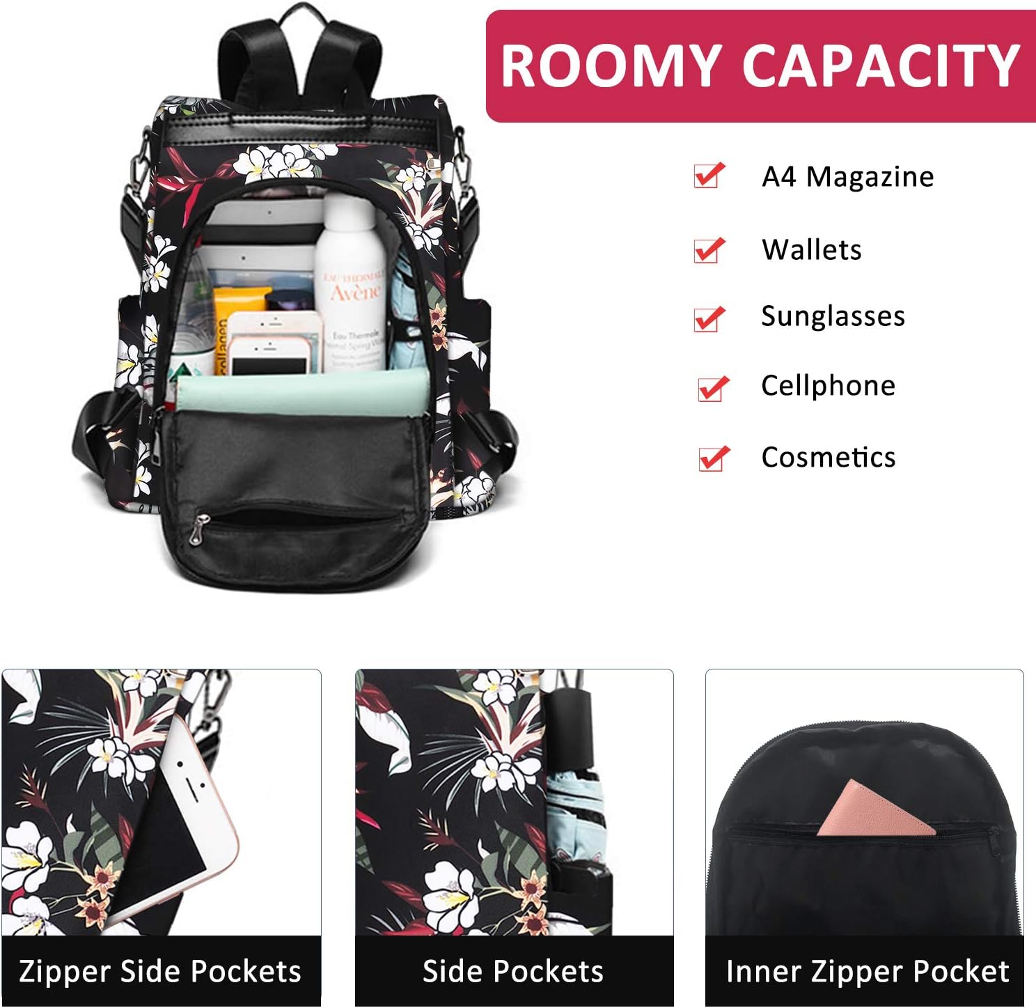 fmeida-backpack-rucksack-damen-schwarz-wasserdicht-nylon image 4