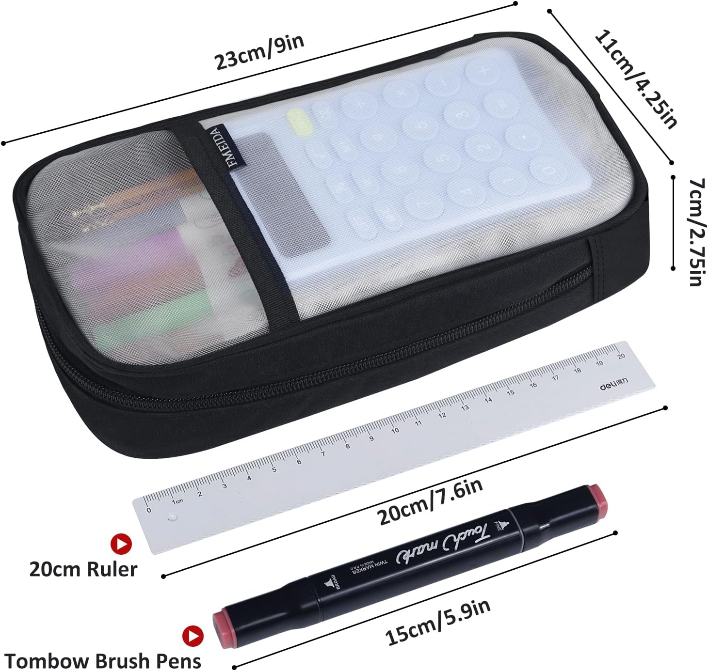 fmeida-grid-mesh-pencil-case-federmappe-schwarz-wei-4-f-cher image 3