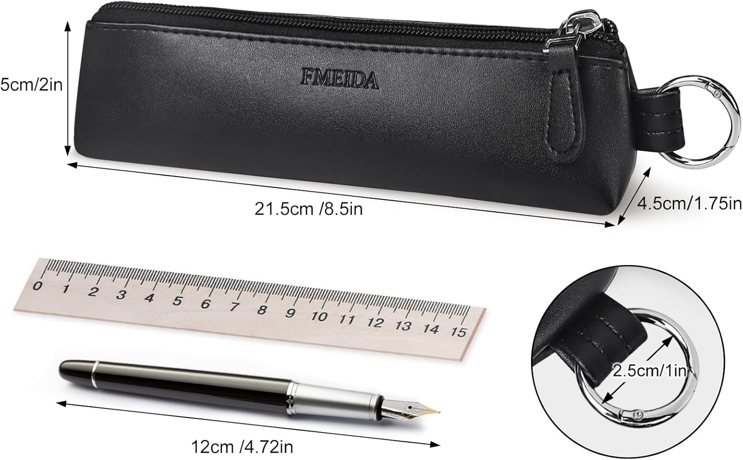 fmeida-pencil-case-federmappe-schwarz-pu-leder-samt-klein image 2
