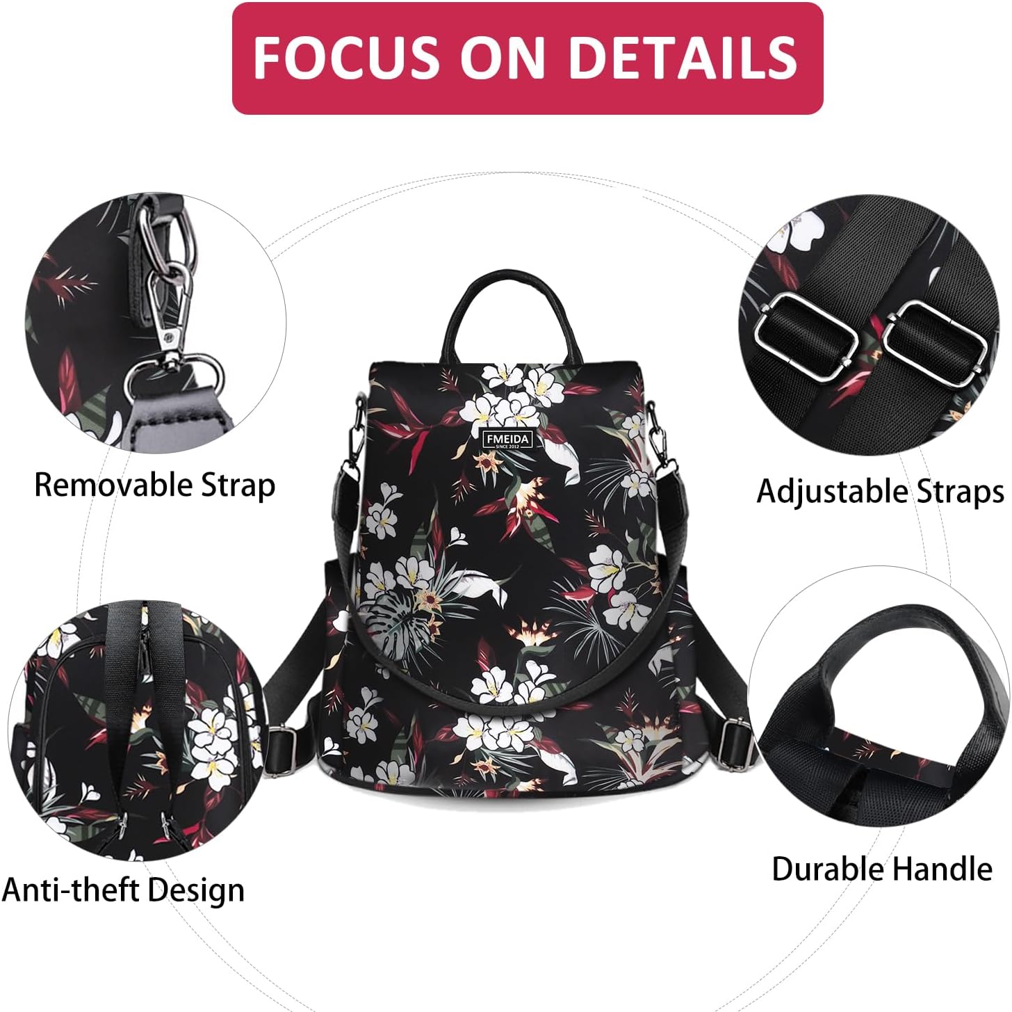 fmeida-backpack-rucksack-damen-schwarz-wasserdicht-nylon image 3