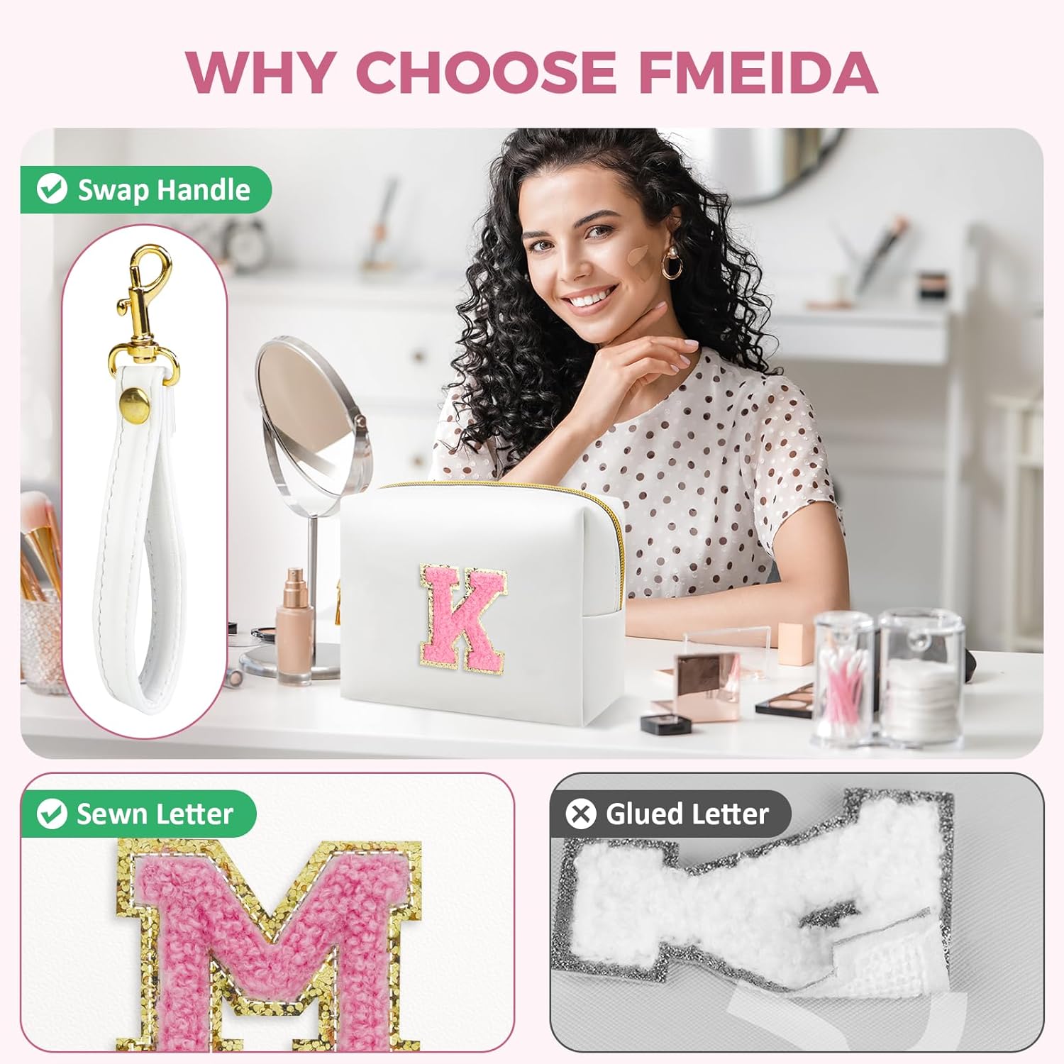 fmeida-makeup-bag-kosmetiktasche-wei-perle-buchstabe-k-klein image 2