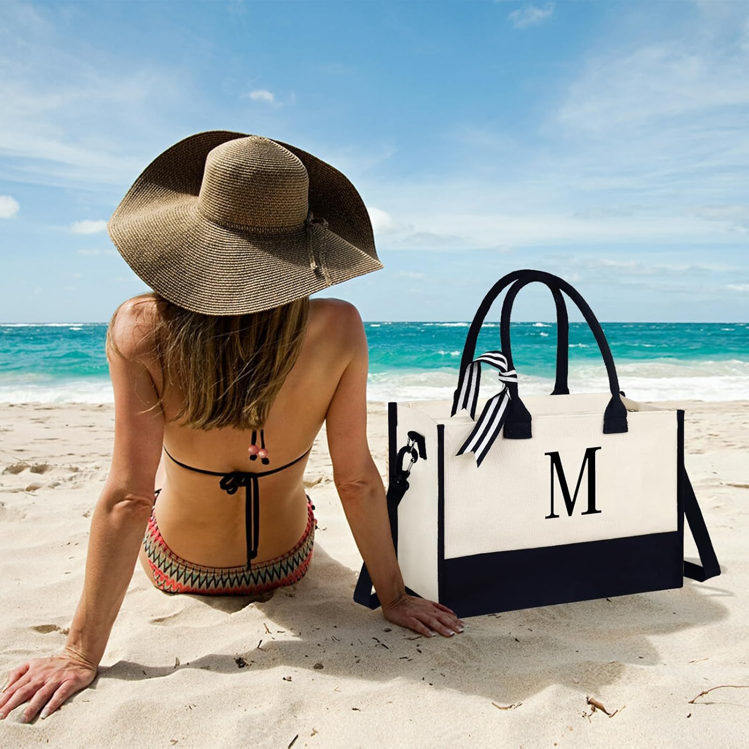 fmeida-tote-bag-canvas-buchstabe-b-natur-tragetasche-reissverschl image 7