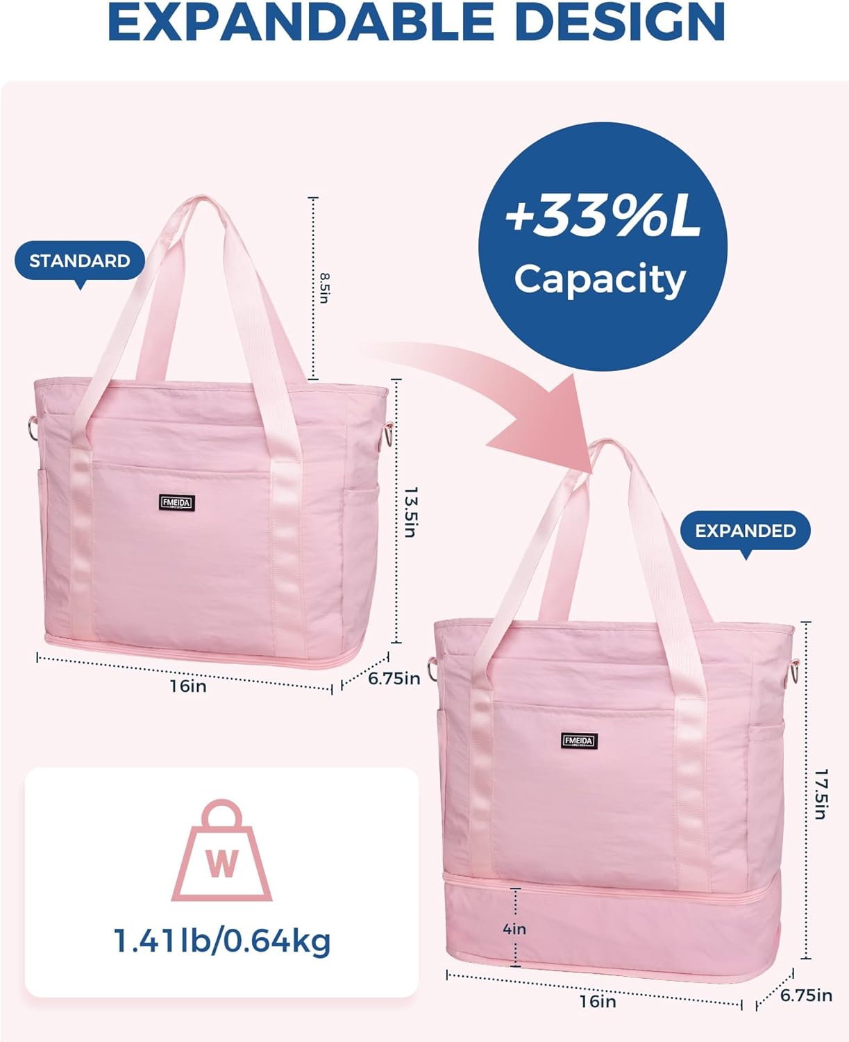 fmeida-duffle-bag-sporttasche-pink-schuhfach-gym-weekender-damen image 2