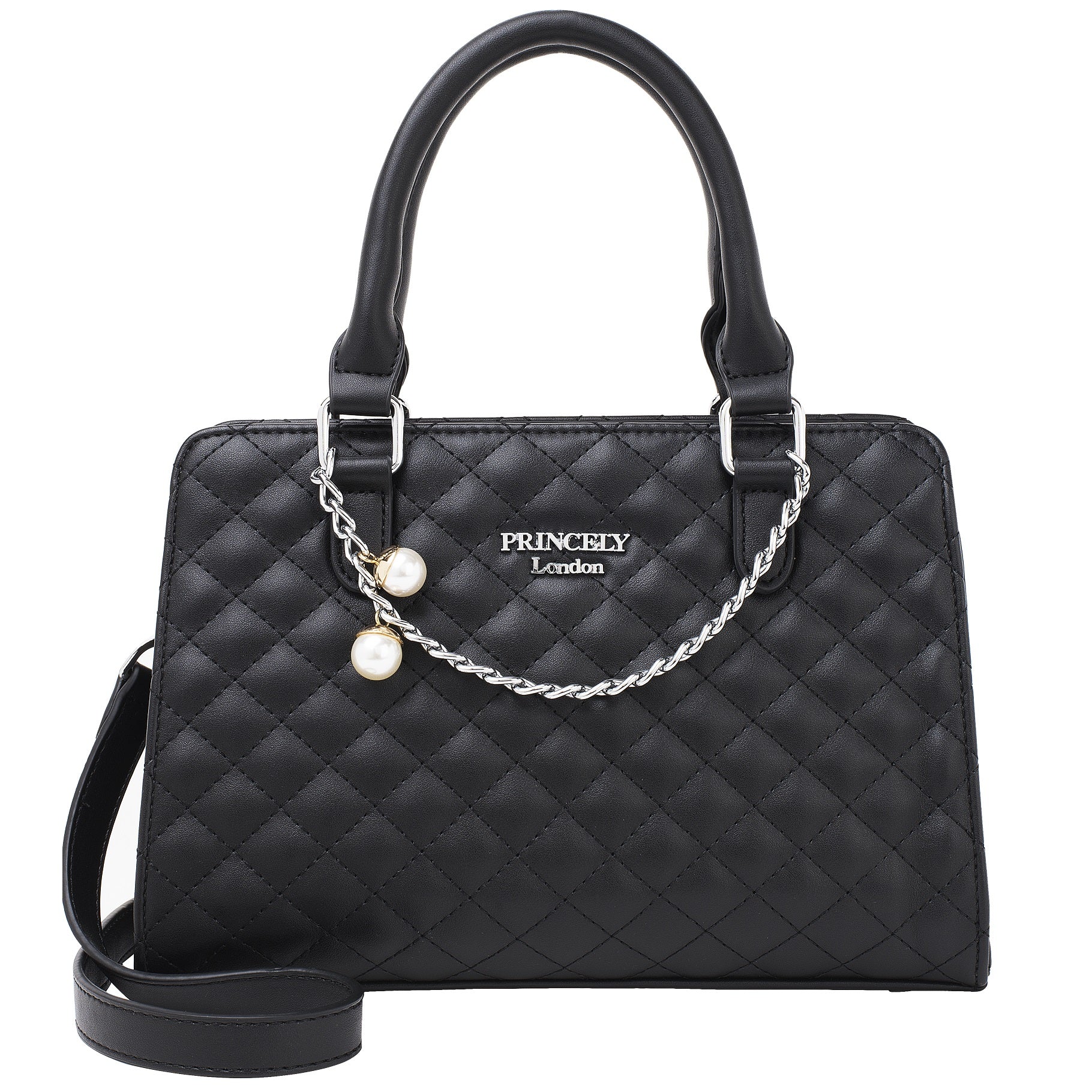 princely-london-clara-handtasche-schwarz-perlenkette image 1