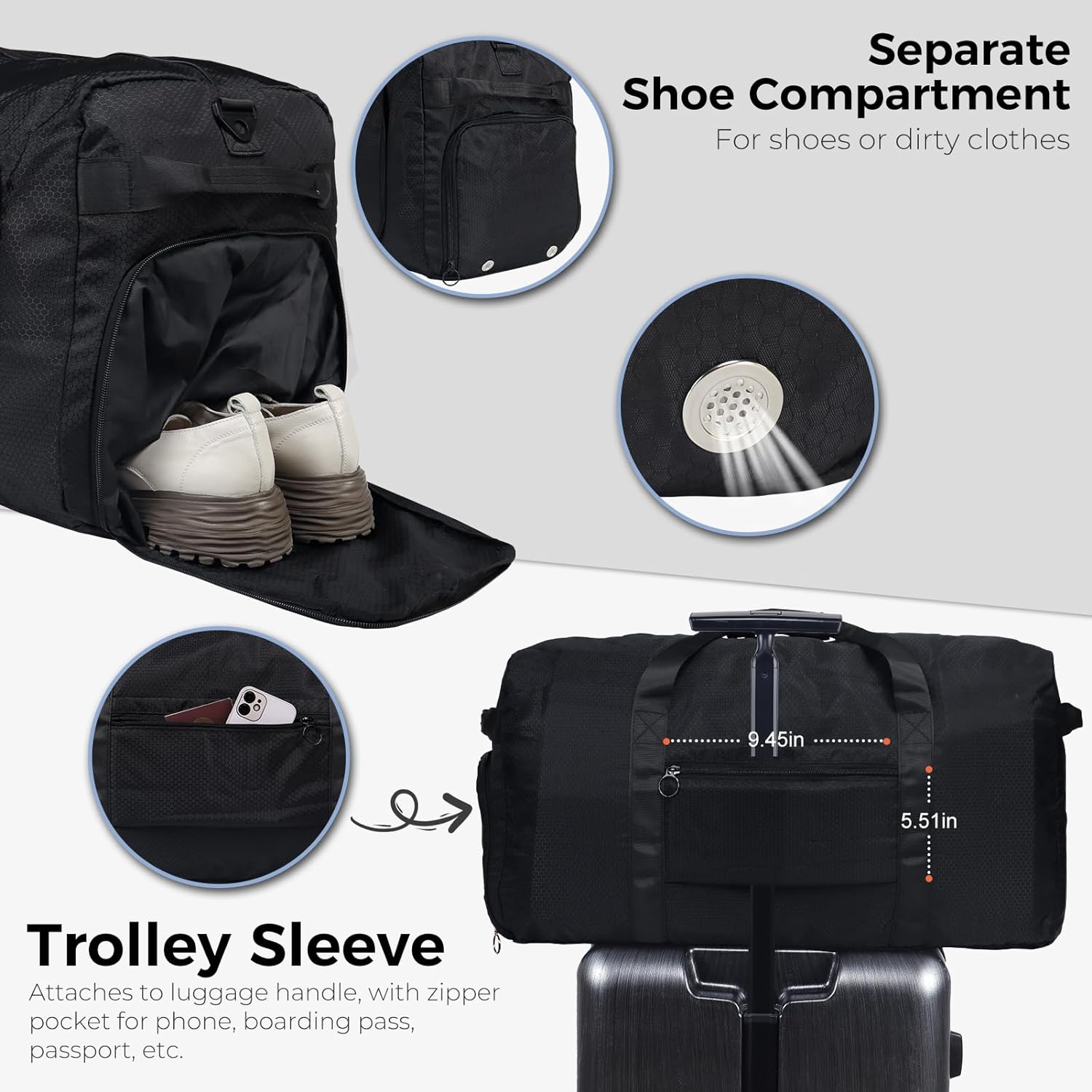 fmeida-duffle-bag-reisetasche-65l-schwarz-schuhfach-faltbar image 5