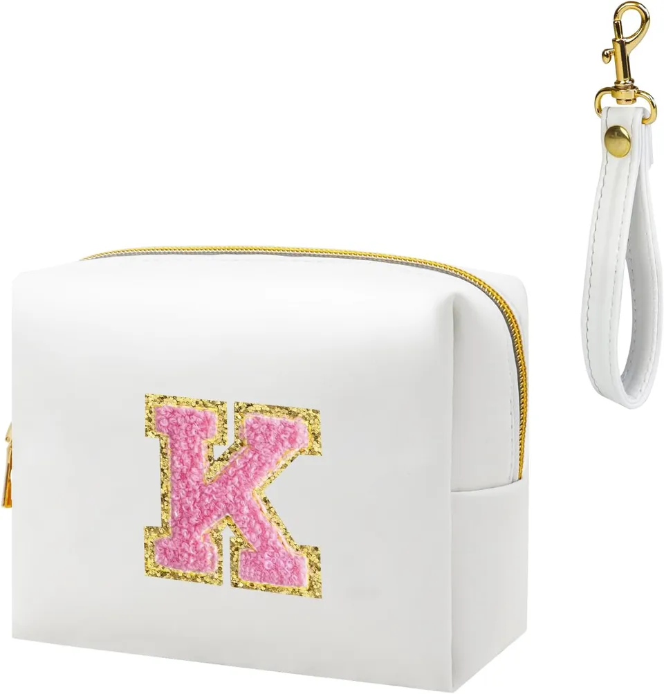 fmeida-makeup-bag-kosmetiktasche-wei-perle-buchstabe-k-klein image 1