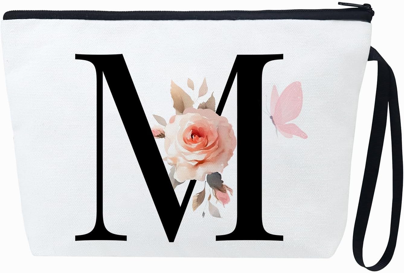 fmeida-makeup-bag-kosmetiktasche-canvas-floral-buchstabe-m image 2
