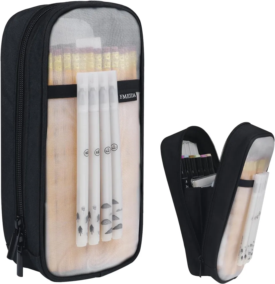 fmeida-grid-mesh-pencil-case-federmappe-schwarz-wei-4-f-cher image 1
